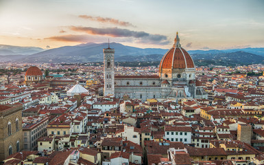 Poster - Florence sunset city skyline with Cathedral and bell tower Duomo. Florence, Italy.