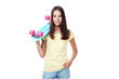 © 5second - Young girl with skateboard on white background
