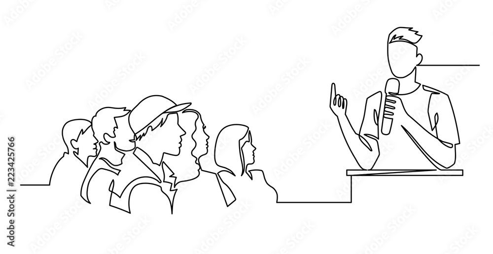 Vector de Stock Continuous Line Drawing of Vector A speaker in front of ...