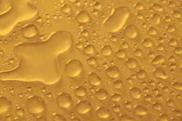 Canvas Print - natural water drops on yellow golden background texture