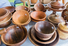 Handmade Wooden Bowls Sold At Handicraft Market