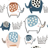Seamless pattern with cute ink drawn elephants. Creative childish texture. Great for fabric, textile Vector Illustration