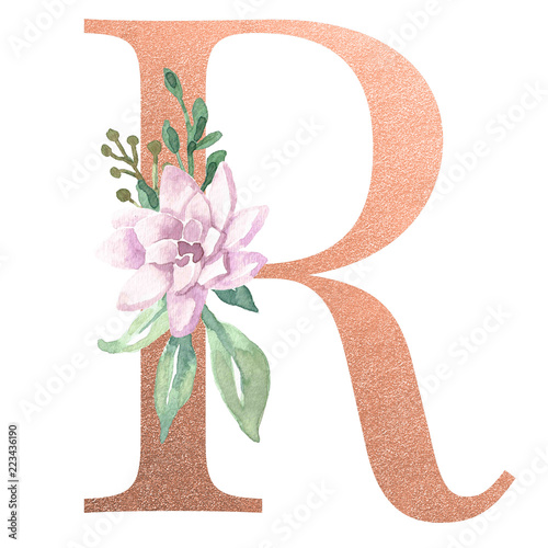 watercolor monogram alphabet letter r rose gold foil buy