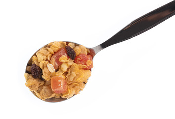 Canvas Print - Cereal on spoon isolated on white background.