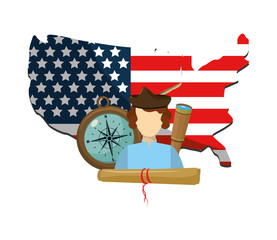 Wall Mural - man with usa flag map and navigate tools