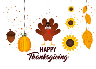 Wall Mural - happy thanks giving card with turkey