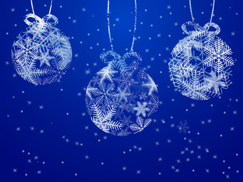 Three xmas balls made from snowflakes. Vector illustration