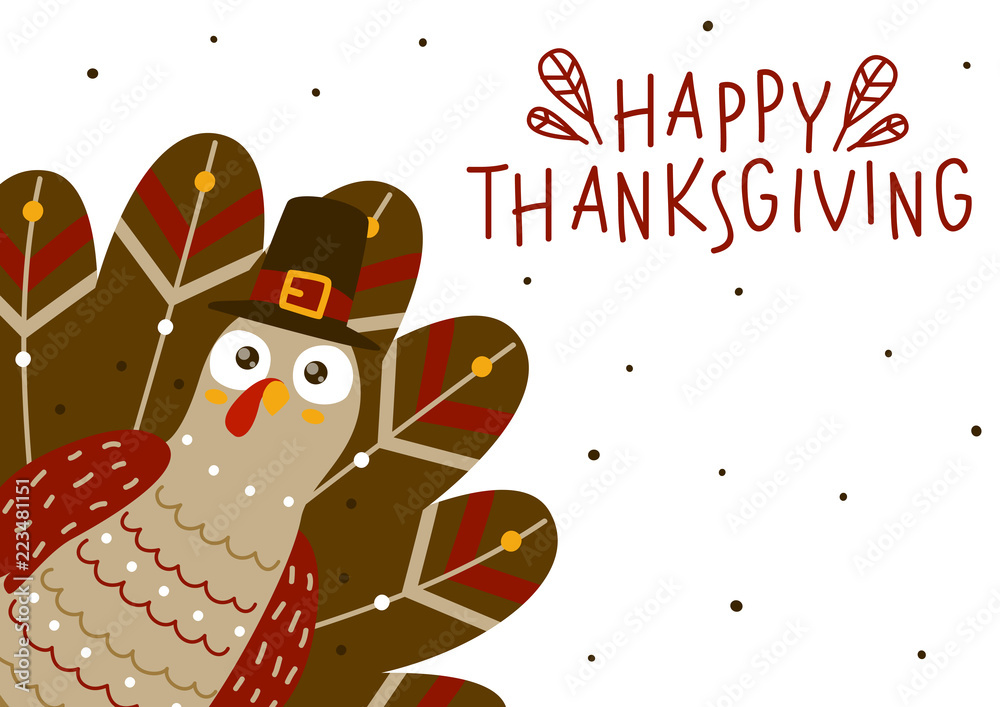 Thanksgiving greeting card with cute turkey Stock Vector | Adobe Stock