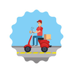 Wall Mural - delivery worker in motorcycle and box