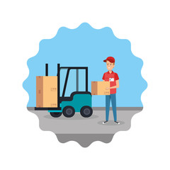 Wall Mural - delivery worker lifting box with forklift