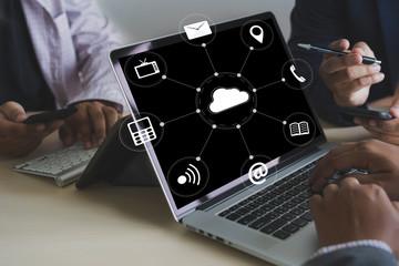 Poster - Cloud Service (Cloud Computing diagram on the new computer interface)