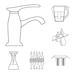 Wall Mural - Water filtration system outline icons in set collection for design. Cleaning equipment vector symbol stock web illustration.