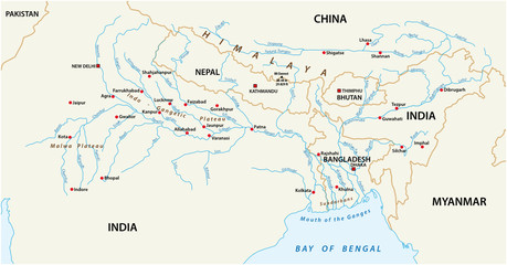  vector Map of the combined catchment areas of the Ganges, Brahmaputra and Meghna rivers