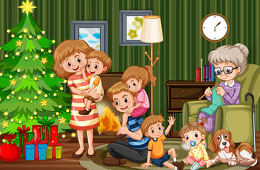 Wall Mural - Big family celebrating christmas