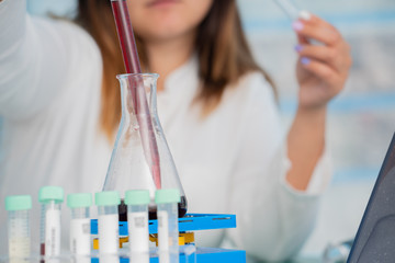 Poster - bottle of wine in the quality control laboratory