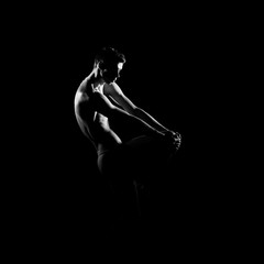 Wall Mural - Black and white silhouette of male ballet dancer.