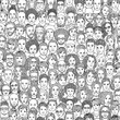 © Franzi draws - Diverse crowd of people - seamless pattern of 100 hand drawn faces of various ethnicities