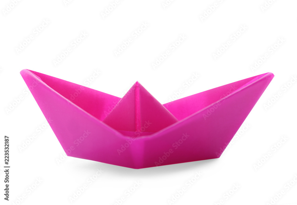 Origami boat on white background