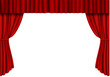 Red open curtain in theater. Velvet fabric cinema curtain vector isolated on white. Opened curtains 
