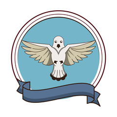 Poster - Dove flying symbol round emblem