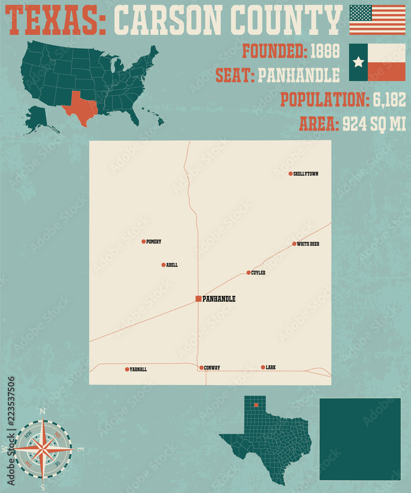Detailed map of Carson county in Texas, USA Stock Vector | Adobe Stock