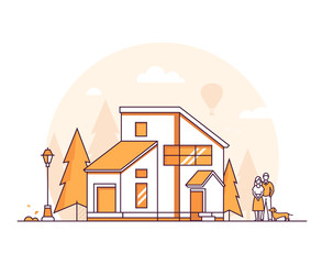 Wall Mural - Cottage house - thin line design style vector illustration