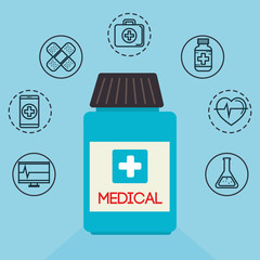 Poster - bottle drugs with medical healthcare icons