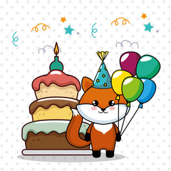 Poster - happy birthday card with cute fox