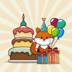 Poster - happy birthday card with cute fox