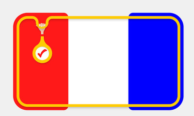Poster - Yellow text box for your text. Hand holding mark with red check box.