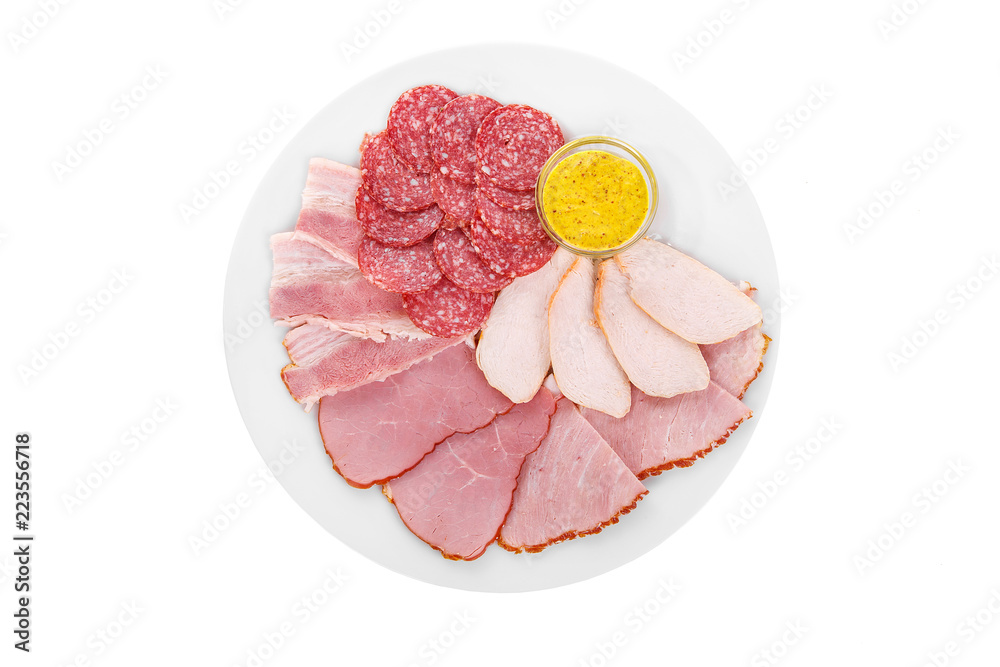Cold appetizer assorted meat, slices of salami, ham, chicken, carbonate ...