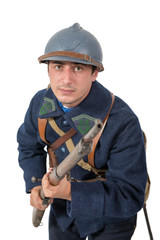 Wall Mural - French soldier 1914 1918 attack, November 11th on white background