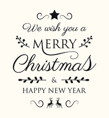 Wall Mural - Design of Christmas calligraphy with decorations. Vector.