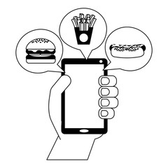 Sticker - hand holds smartphone order food online