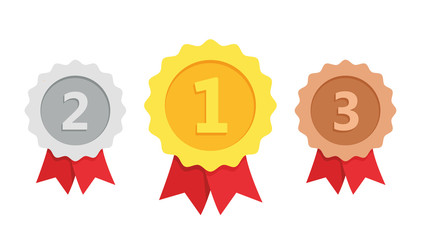 Wall Mural - gold, silver, bronze medal. 1st, 2nd and 3rd places. trophy with red ribbon. flat style - stock vect