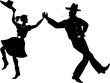 A couple dressed in traditional country western costumes dancing, EPS 8 vector silhouette illustration