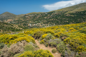 Wall Mural - Mountain landscape seen from the hiking trail on Andros island, Cyclades, Greece