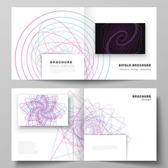 Vector layout of two covers templates for square design bifold brochure, magazine, flyer, booklet. Random chaotic lines that creat real shapes. Chaos pattern, abstract texture. Order vs chaos concept.