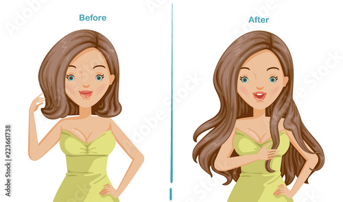 Hair Extension Of Woman Before And After Hair Extension