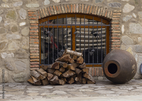 Wine Clay Barrels Decoration In Front Of The Wine Shop The