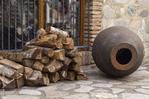 Wine Clay Barrels Decoration In Front Of The Wine Shop The