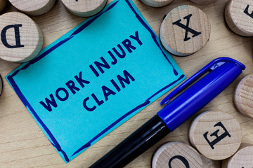 Conceptual hand writing showing Work Injury Claim. Business photo text Medical care reimbursement Employee compensation.