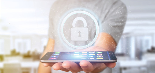 Poster - Man holding a Shield web security concept 3d rendering
