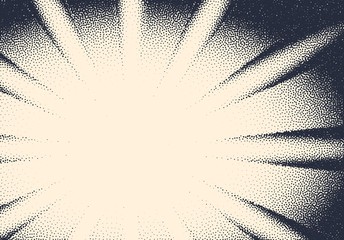 Poster - Dotwork sun rays card with stippled dots in vintage or grungy tattoo retro style