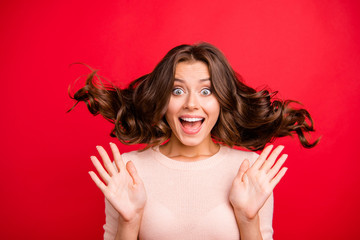 close up portrait of wow face stylish, trendy lady person with o