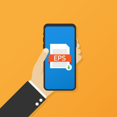 Fototapete - Download EPS button on smartphone screen. Downloading document concept. File with EPS label and down arrow sign