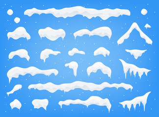 snow caps, snowballs and snowdrifts set. snow cap vector collection. winter decoration element. snow