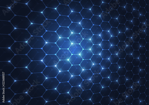 Abstract technology blue hexagons pattern background for communication with m...