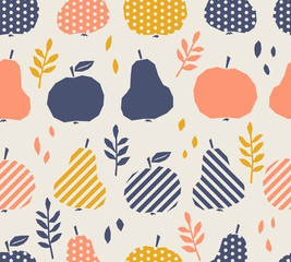 Aufkleber - seamless pattern with apples, pears and leaves
