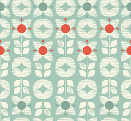 Poster - seamless retro pattern with flowers